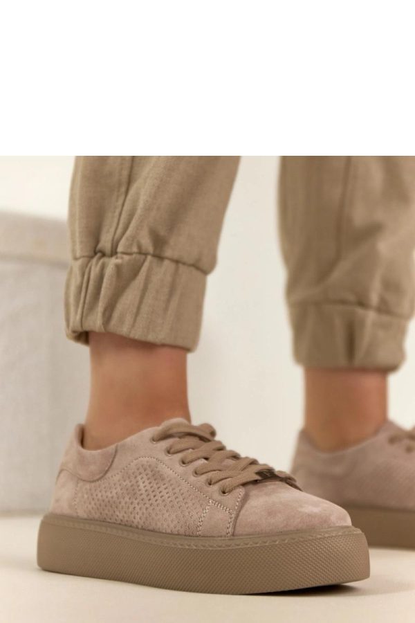 Beige Platform Sneakers in Women`s Athletic Shoes, Trainers, Sneakers with Fabric, Footbed and Platform Height
