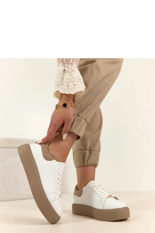 White Platform Sneakers in Women`s Athletic Shoes, Trainers, Sneakers with Fabric, Footbed and Platform Height