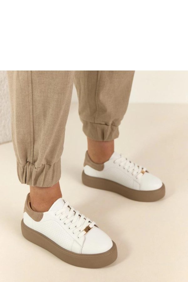 White Platform Sneakers in Women`s Athletic Shoes, Trainers, Sneakers with Fabric, Footbed and Platform Height