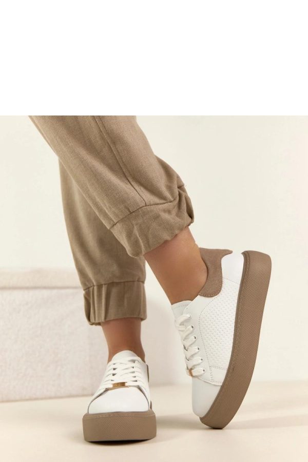 White Platform Sneakers in Women`s Athletic Shoes, Trainers, Sneakers with Fabric, Footbed and Platform Height