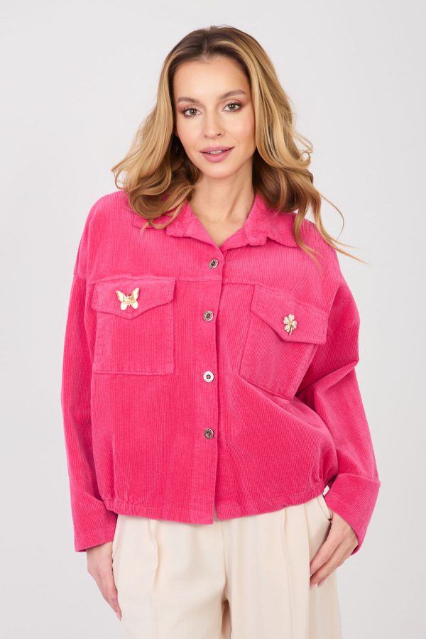 Pink Corduroy Jacket in Women`s Coats, Jackets with Cotton and Spandex