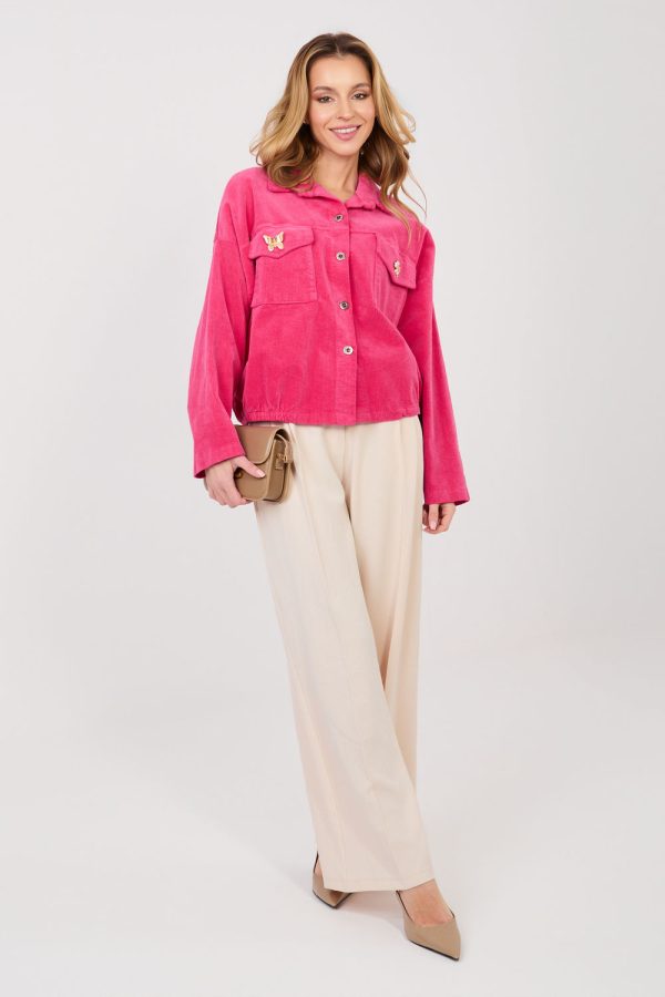 Pink Corduroy Jacket in Women`s Coats, Jackets with Cotton and Spandex