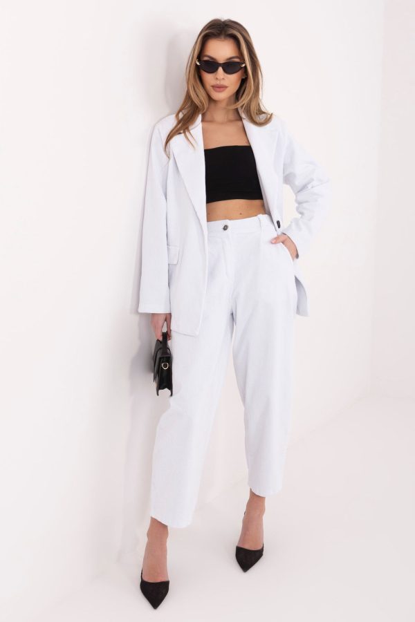 White Corduroy Trousers in Pants, Trousers, Shorts with Cotton and Spandex
