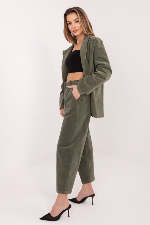 Green Corduroy Trousers in Pants, Trousers, Shorts with Cotton and Spandex