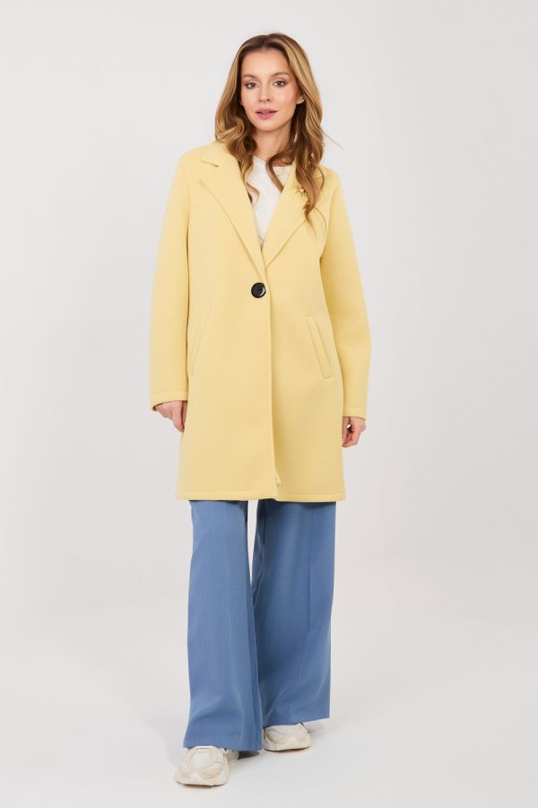 Yellow Coat in Women`s Coats, Jackets with Spandex and Polyester