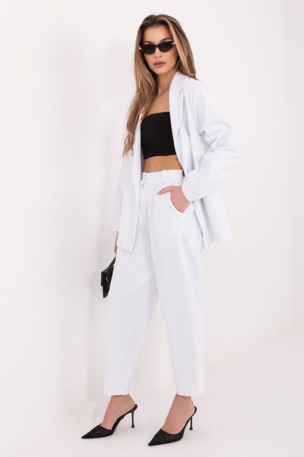 White Corduroy Trousers in Pants, Trousers, Shorts with Cotton and Spandex