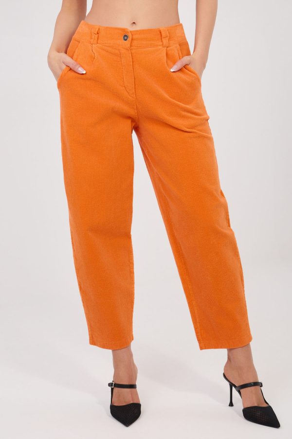 Orange Corduroy Trousers in Pants, Trousers, Shorts with Cotton and Spandex