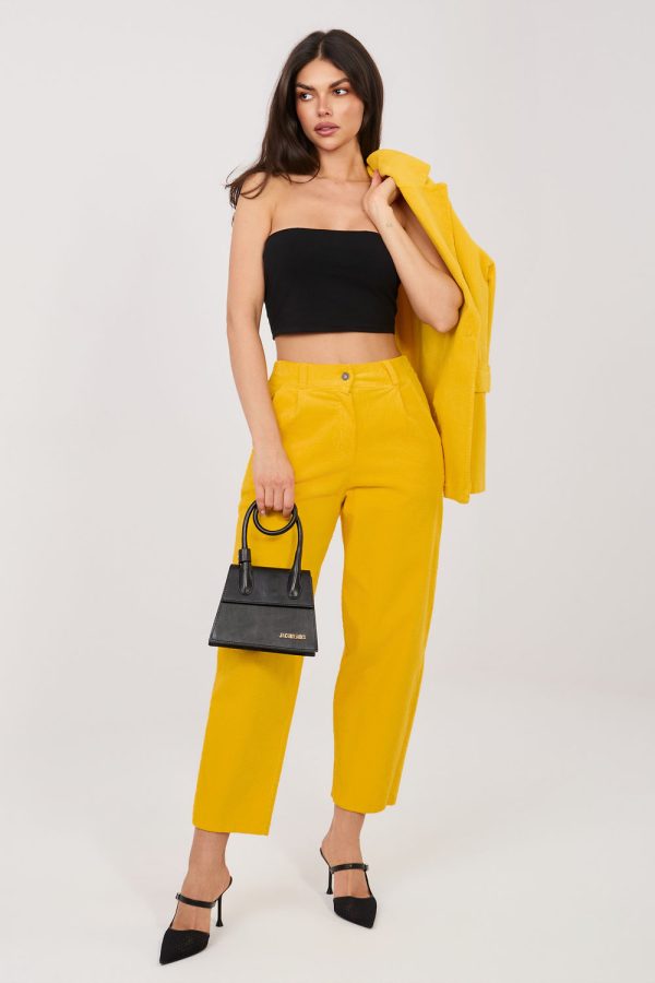 Yellow Corduroy Trousers in Pants, Trousers, Shorts with Cotton and Spandex