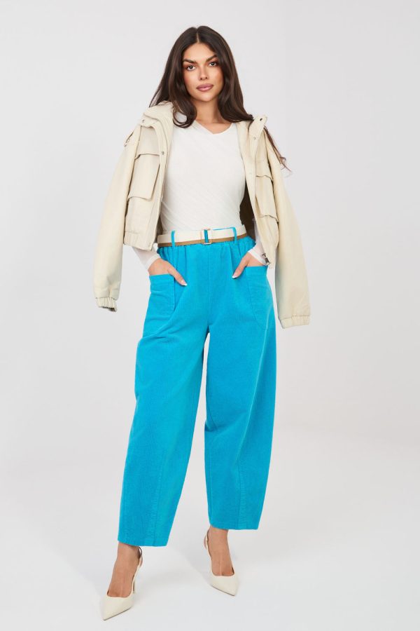 Blue Corduroy Trousers in Pants, Trousers, Shorts with Cotton and Spandex