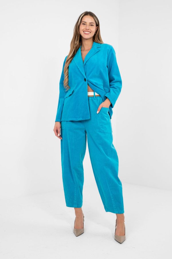 Blue Corduroy Trousers in Pants, Trousers, Shorts with Cotton and Spandex