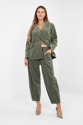 Green Corduroy Trousers in Pants, Trousers, Shorts with Cotton and Spandex