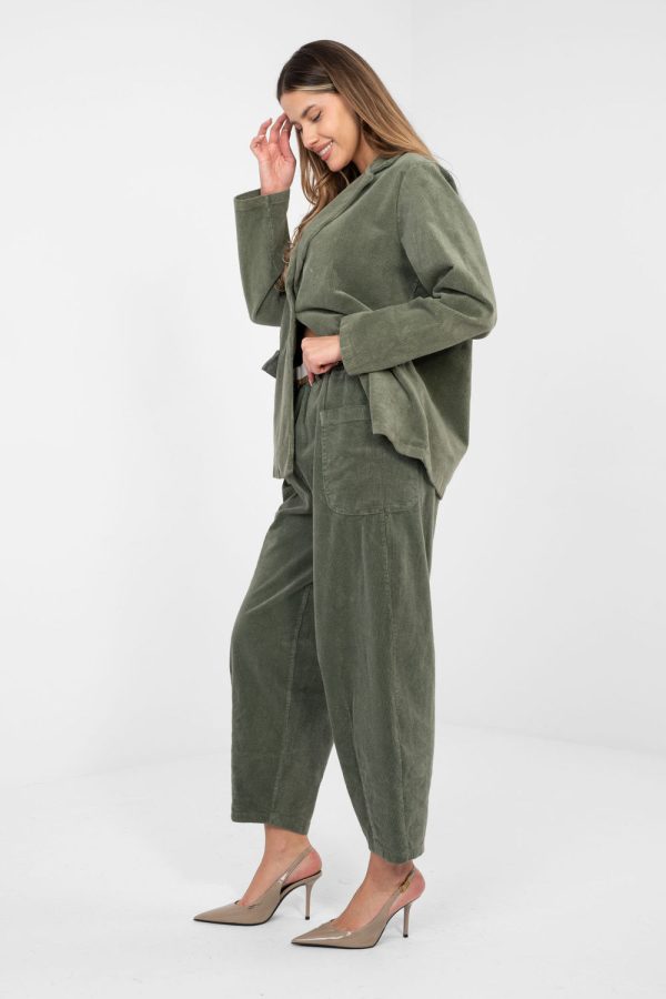 Green Corduroy Trousers in Pants, Trousers, Shorts with Cotton and Spandex
