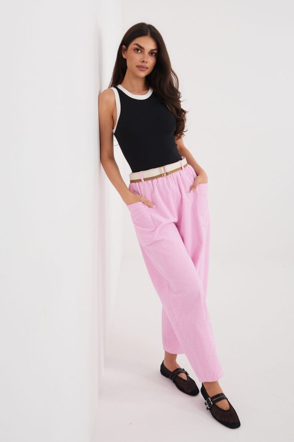 Pink Corduroy Trousers in Pants, Trousers, Shorts with Cotton and Spandex