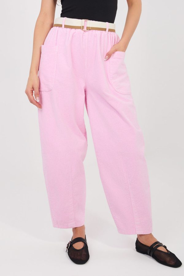 Pink Corduroy Trousers in Pants, Trousers, Shorts with Cotton and Spandex
