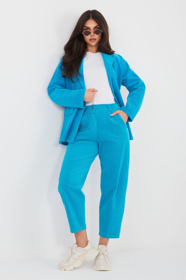 Blue Corduroy Trousers in Pants, Trousers, Shorts with Cotton and Spandex