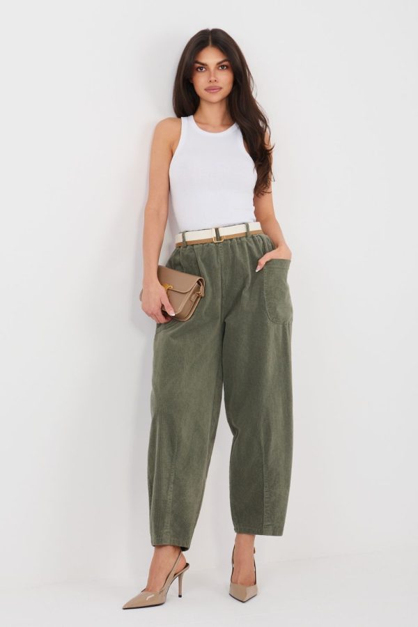 Green Corduroy Trousers in Pants, Trousers, Shorts with Cotton and Spandex