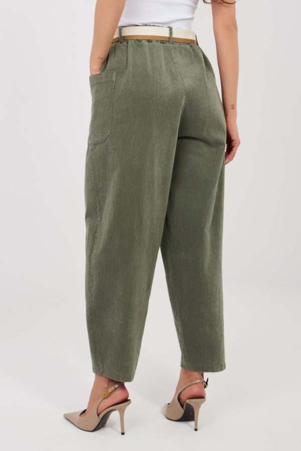Green Corduroy Trousers in Pants, Trousers, Shorts with Cotton and Spandex