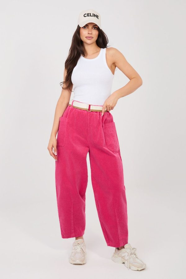 Pink Corduroy Trousers in Pants, Trousers, Shorts with Cotton and Spandex