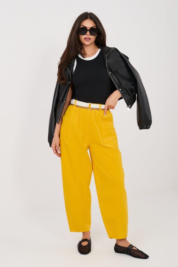 Yellow Corduroy Trousers in Pants, Trousers, Shorts with Cotton and Spandex