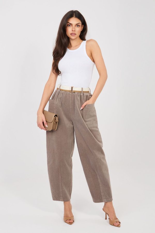 Beige Corduroy Trousers in Pants, Trousers, Shorts with Cotton and Spandex