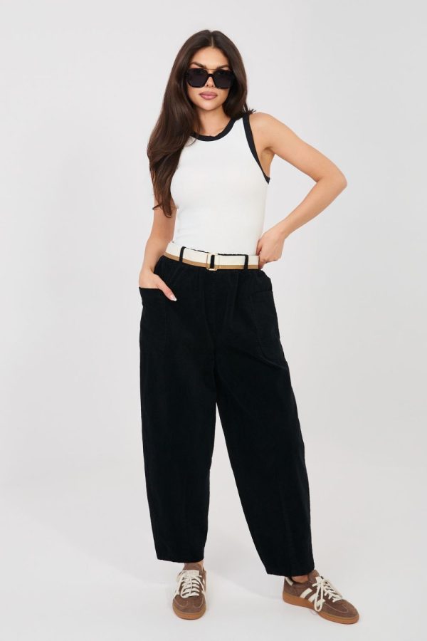 Black Corduroy Trousers in Pants, Trousers, Shorts with Cotton and Spandex