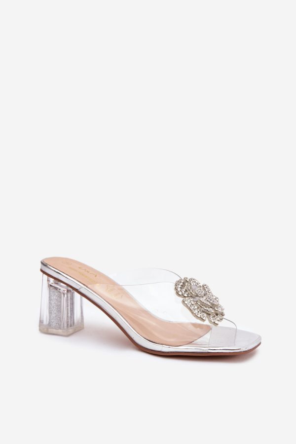 Grey Heeled Sandals in Sandals & Flip-Flops For Women with Fabric, Footbed and Heel Height