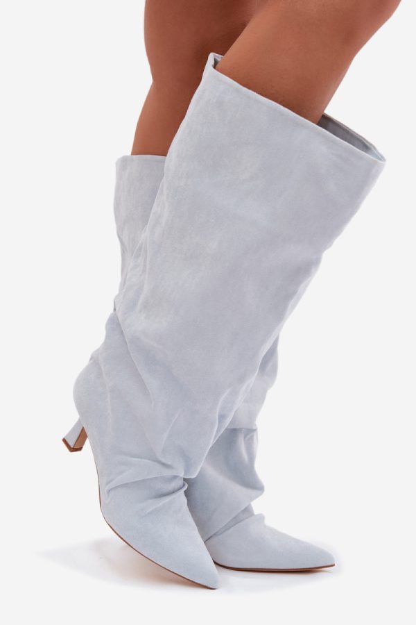 Blue Heel Boots in Over The Knee High Boots, Thigh High Boots with Fabric, Footbed, Upper Height and Heel Height