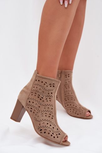 1116604.jpg Beige Heel Boots in Women`s Ankle Boots & Booties with Fabric, Footbed, Upper Height and Heel Height