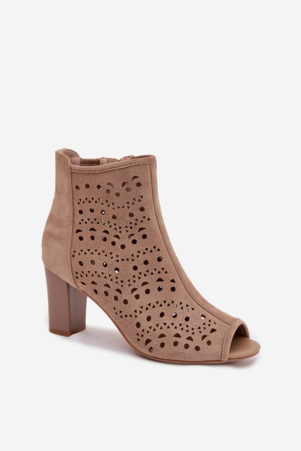 Beige Heel Boots in Women`s Ankle Boots & Booties with Fabric, Footbed, Upper Height and Heel Height