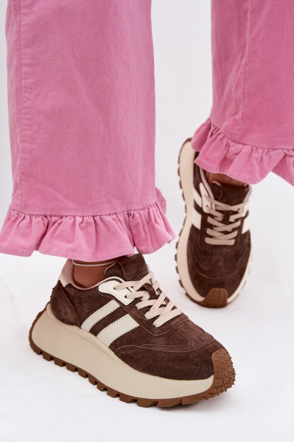 Brown Sport Shoes in Women`s Athletic Shoes, Trainers, Sneakers with Fabric, Footbed, Upper Height and Platform Height