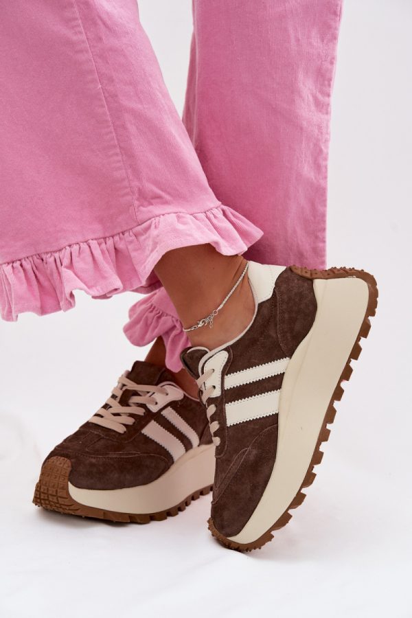 Brown Sport Shoes in Women`s Athletic Shoes, Trainers, Sneakers with Fabric, Footbed, Upper Height and Platform Height
