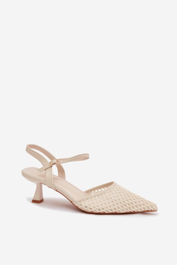 Beige Heel Sandals in Sandals & Flip-Flops For Women with Fabric, Footbed and Heel Height