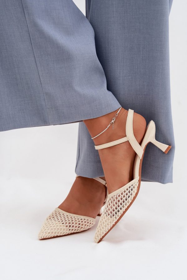 Beige Heel Sandals in Sandals & Flip-Flops For Women with Fabric, Footbed and Heel Height