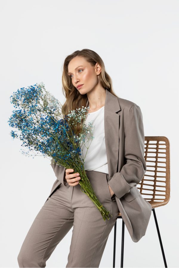 Beige Jacket in Jackets, Vests For Women with Spandex, Polyester and Viscose