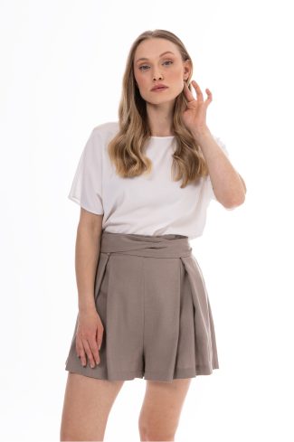 Beige Shorts in Shorts For Women, Crop Pants with Cotton, Len and Viscose