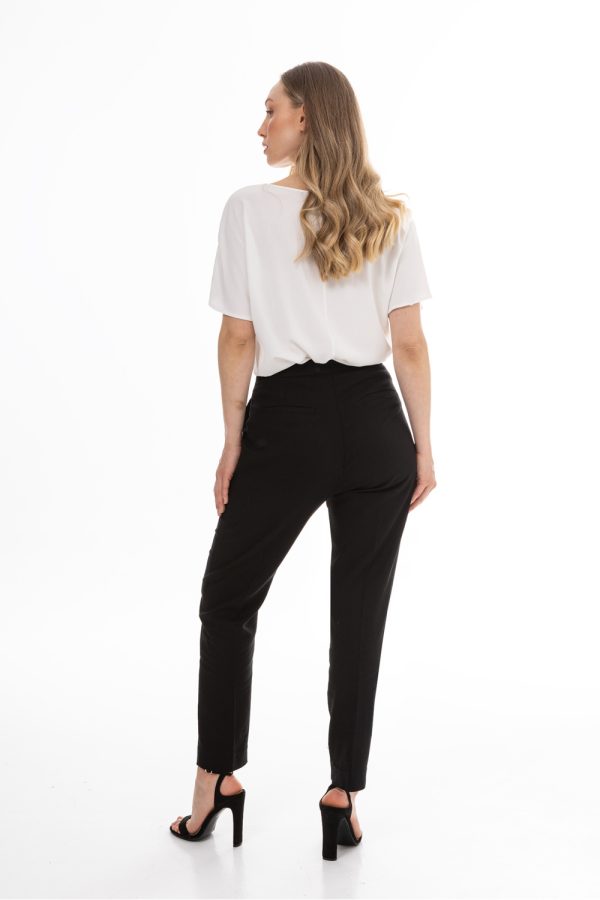 Black Women Trousers in Pants, Trousers, Shorts with Cotton, Len and Viscose