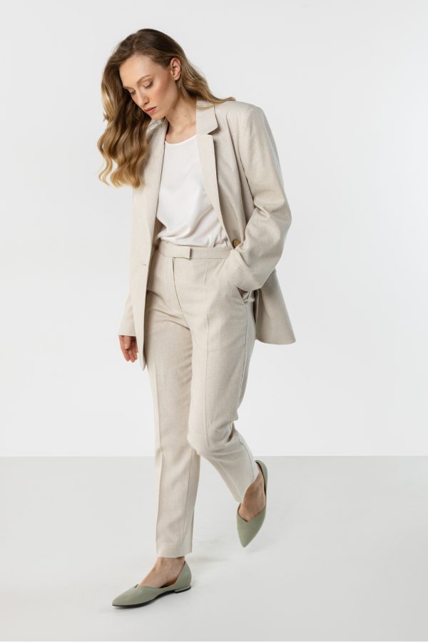 Beige Women Trousers in Pants, Trousers, Shorts with Cotton, Len and Viscose