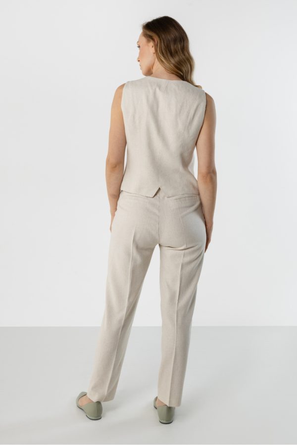 Beige Women Trousers in Pants, Trousers, Shorts with Cotton, Len and Viscose