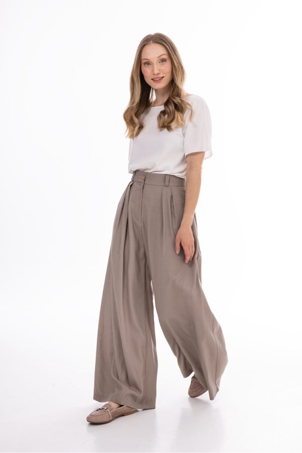 Beige Women Trousers in Pants, Trousers, Shorts with Cotton, Len and Viscose