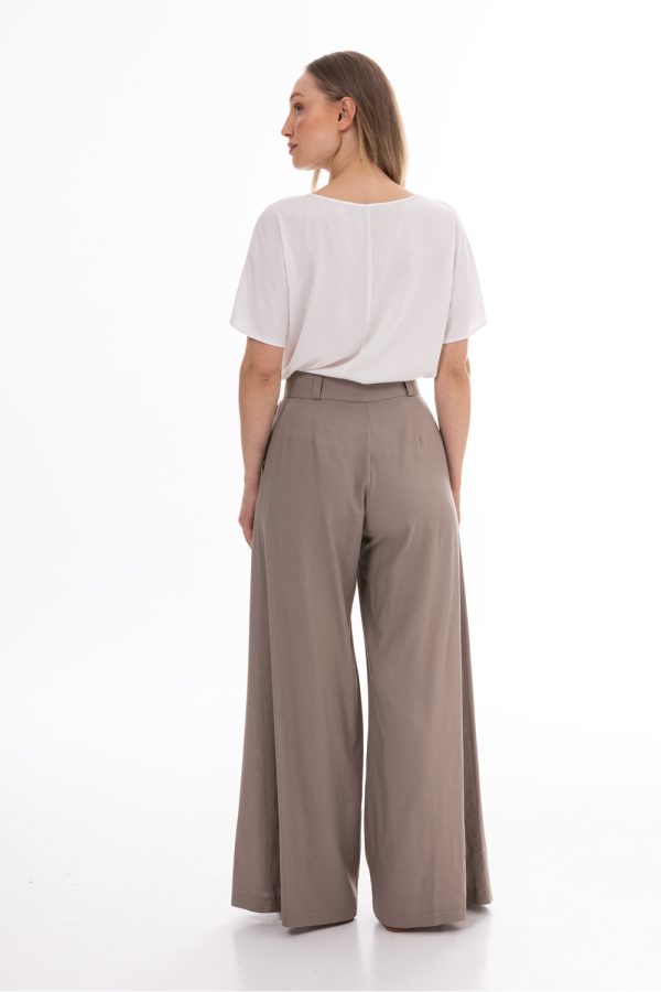 Beige Women Trousers in Pants, Trousers, Shorts with Cotton, Len and Viscose