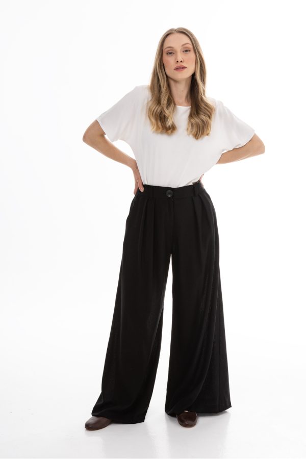 Black Women Trousers in Pants, Trousers, Shorts with Cotton, Len and Viscose