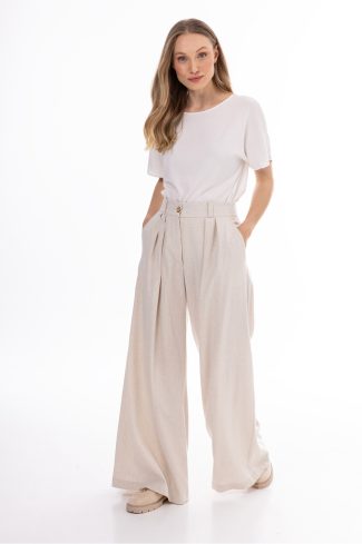 Beige Women Trousers in Pants, Trousers, Shorts with Cotton, Len and Viscose