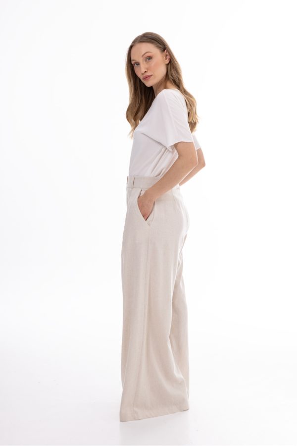 Beige Women Trousers in Pants, Trousers, Shorts with Cotton, Len and Viscose