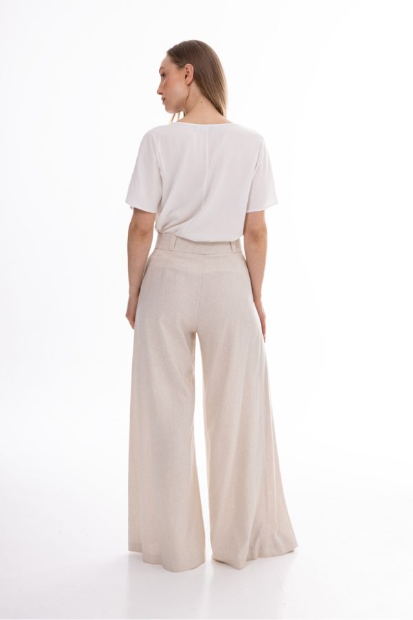 Beige Women Trousers in Pants, Trousers, Shorts with Cotton, Len and Viscose