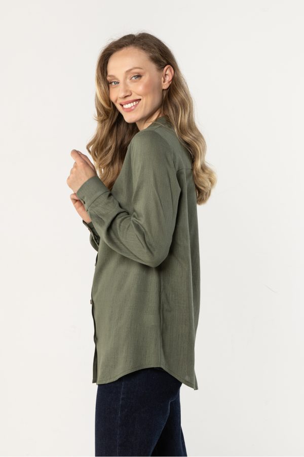 Green Long Sleeve Shirt in Shirts For Women with Len and Viscose