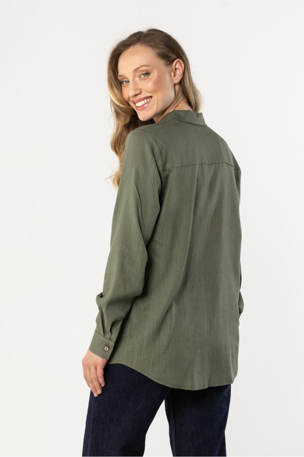 Green Long Sleeve Shirt in Shirts For Women with Len and Viscose