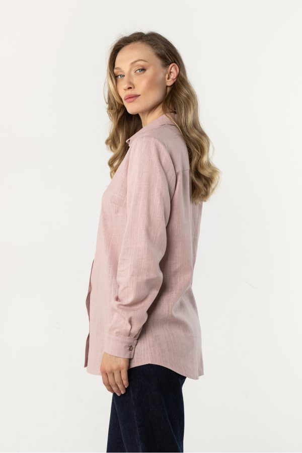 Pink Long Sleeve Shirt in Shirts For Women with Len and Viscose