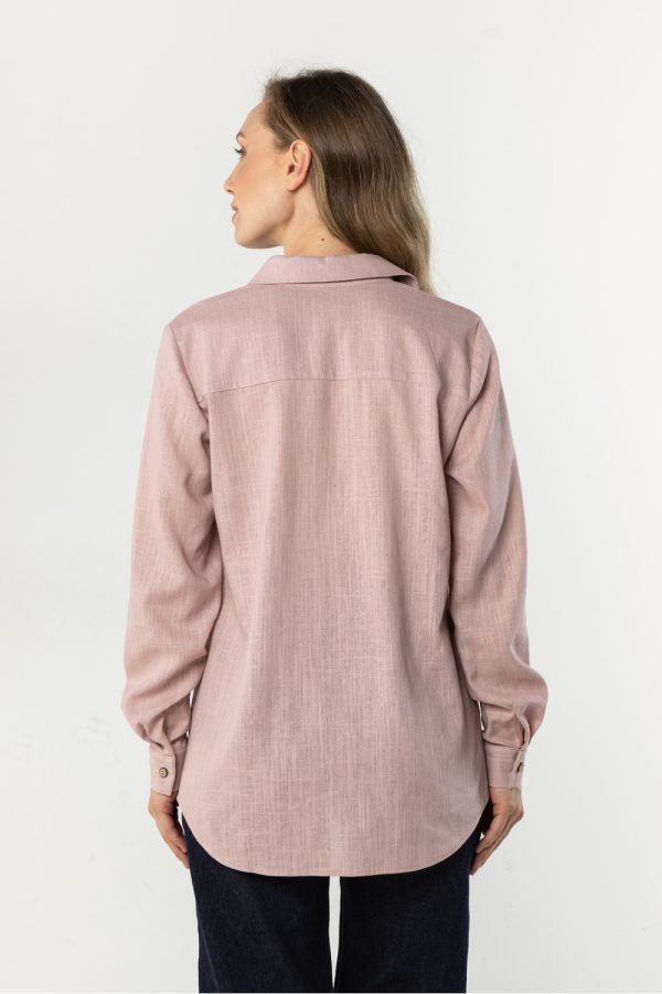 Pink Long Sleeve Shirt in Shirts For Women with Len and Viscose