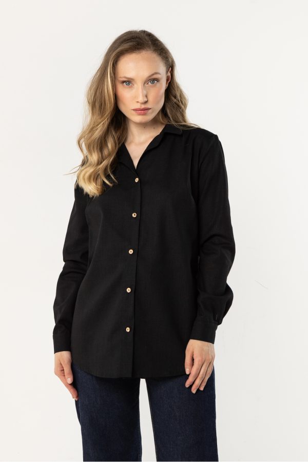 Black Long Sleeve Shirt in Shirts For Women with Len and Viscose
