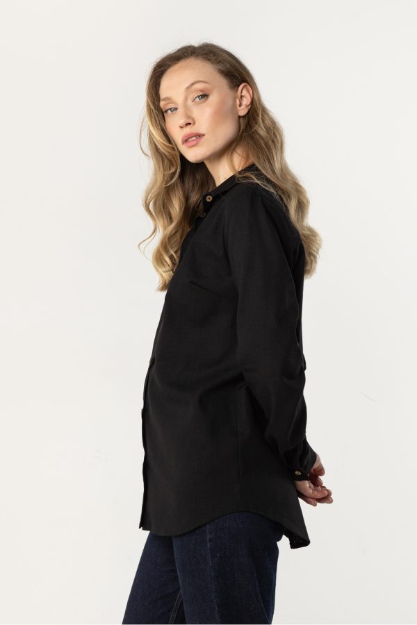 Black Long Sleeve Shirt in Shirts For Women with Len and Viscose